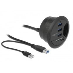 DELOCK USB hub 62869, 3x USB, micro SD & SD, 5Gbps, 60/80mm, μαύρο