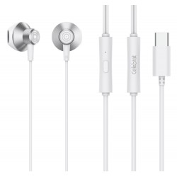 CELEBRAT earphones με μικρόφωνο D14, USB-C, 1.2m, λευκά